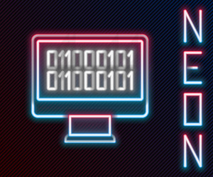 glowing neon line binary code icon isolated vector image