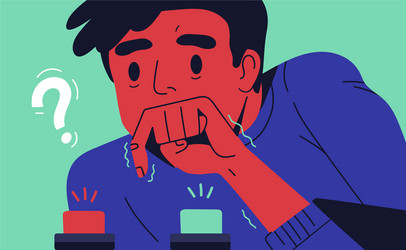 Difficult Choice - Man Selecting Button vector image