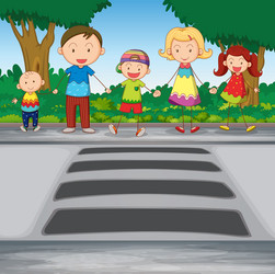 Family crossing road vector