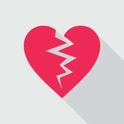 broken heart flat icon in red color vector