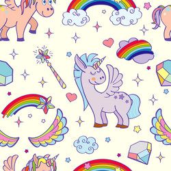Magical Unicorns & Rainbow Pattern Vector Image