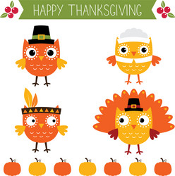 Adorable Thanksgiving Owls Set Vector Image