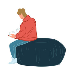 male character reading book in library or store vector