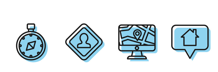 set line monitor and folded map with location vector image
