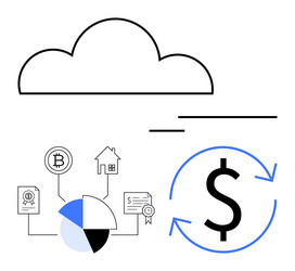 cloud-based financial data flow with bitcoin vector image