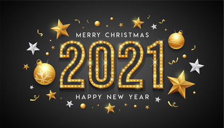 Neon Merry Christmas & New Year Banner Vector Image