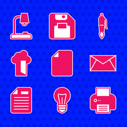 Set file document light bulb printer mail and e vector