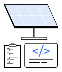 solar panel with code interface and task checklist vector image