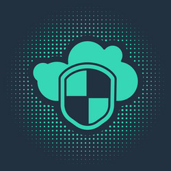 Green cloud and shield icon isolated on blue vector