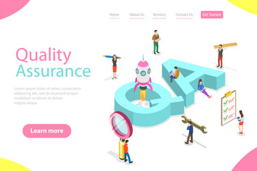 isometric flat landing page template qa vector image