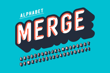 retro 3d display font design alphabet letters vector image