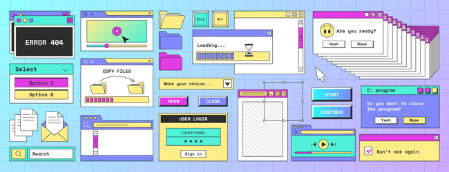 retro computer screen interface with windows vector image