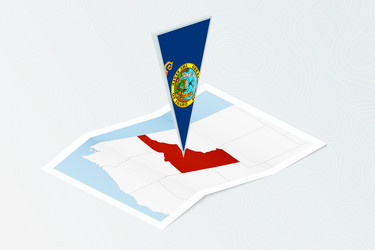 Isometric paper map of idaho with triangular flag vector