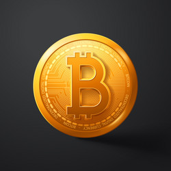 Realistic bitcoin coin with shadow on dark vector