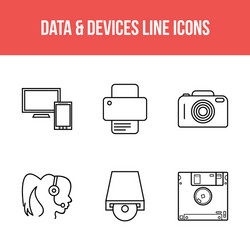 Unique line icon set data and devices vector