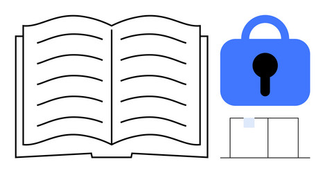open book with lock and files symbolizing vector image