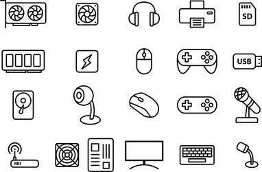 Set of computers and accessories in linear style vector