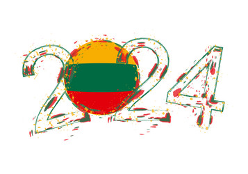 2024 year in grunge style with flag of lithuania vector image