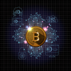 Bitcoin mining set icons vector