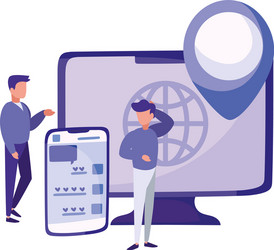 men standing with computer and smartphone around vector image