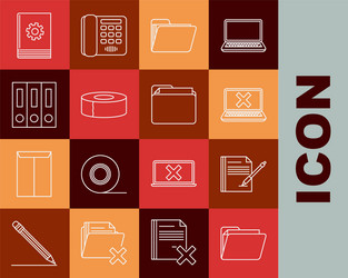 Set line document folder blank notebook and pen vector
