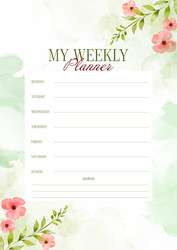 Floral Watercolor Weekly Planner Vector Image