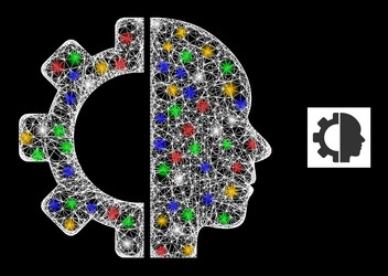 net web mesh cyborg head icon with colorful flash vector image