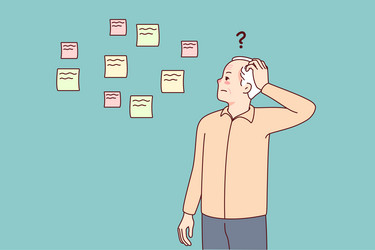 Old man use notes suffering from memory loss Vector Image