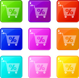 Percent trolley icons set 9 color collection vector