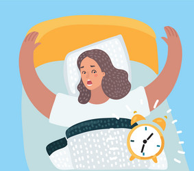 A drawing girl waking up with an alarm vector