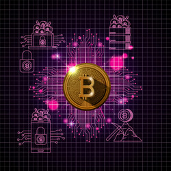 Bitcoin mining set icons vector