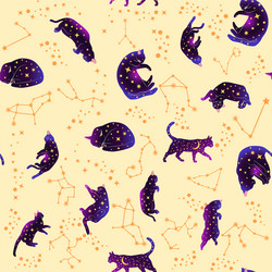 mystical seamless pattern of cats in boho style vector image