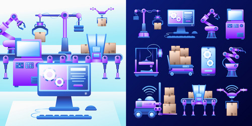 futuristic automated warehouse with robotics vector image