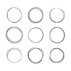 Set of 9 hand drawn scribble circles Royalty Free Vector