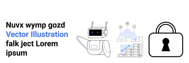 robot next to data cloud with graphs and padlock vector image