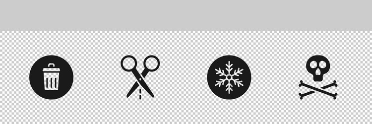 set trash can scissors with cut line snowflake vector image