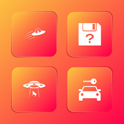 set ufo flying spaceship and alien unknown vector image