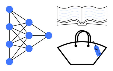 diagram of neural network open book and shopping vector image