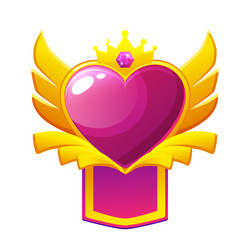 Game badges violet heart with wings and crown vector