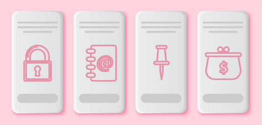 set line lock address book push pin and wallet vector image