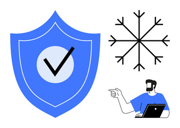 blue shield with checkmark snowflake symbol vector image