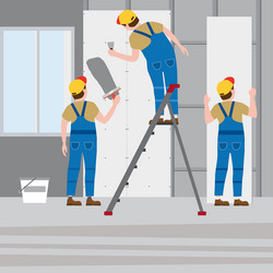 workers put plaster on a stepladder installing vector image