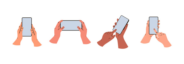 Hands hold mobile phone with blank screen human vector