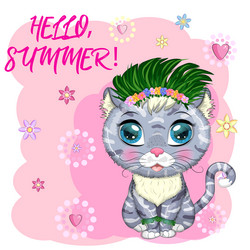 Cartoon cat dressed as a hula dancer under Vector Image