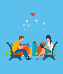 Boy and girl talking on the internet vector