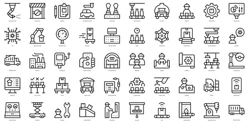 set of thin line mass production icons vector