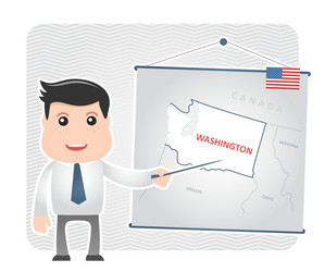 man with a pointer points to map of washington vector