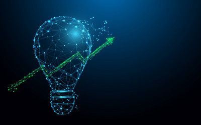 Light bulb and growing graph form lines triangles vector