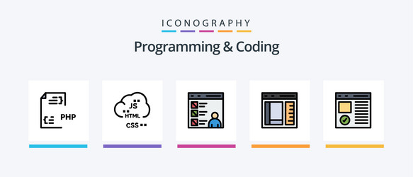 programming and coding line filled 5 icon pack vector image