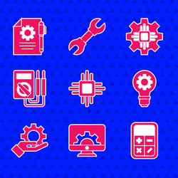 set processor with microcircuits cpu computer vector image